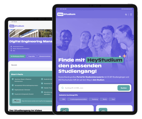 Screenshots: Alle staatlich anerkannten Studiengänge und Hochschulen