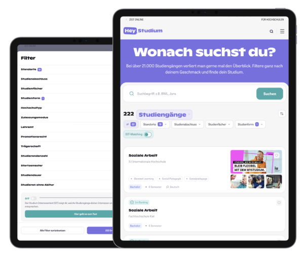 Screenshots: Studiengangs- und Hochschulfilter